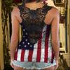 4Th of July Tank Tops Shirts for Women American US Flag Sleeveless Open Back Lace Cutout Top,A,L view 3