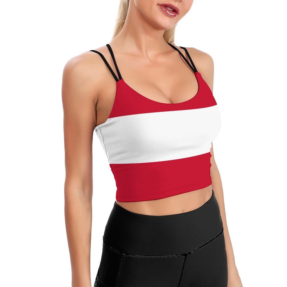 Austria Flag Womens Sports Bra Padded Yoga Workout Crop Tank Tops Strappy Camisole Yoga Top XL