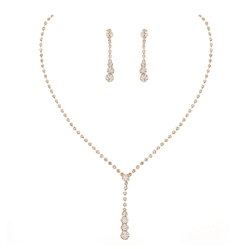 Yean Bride Silver Bridal Necklace Earrings Set Crystal Wedding Jewelry Sets Rhinestone Choker Necklaces for Women (Gold)