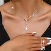 Yean Bride Silver Bridal Necklace Earrings Set Crystal Wedding Jewelry Sets Rhinestone Choker Necklaces for Women (Gold) view 2