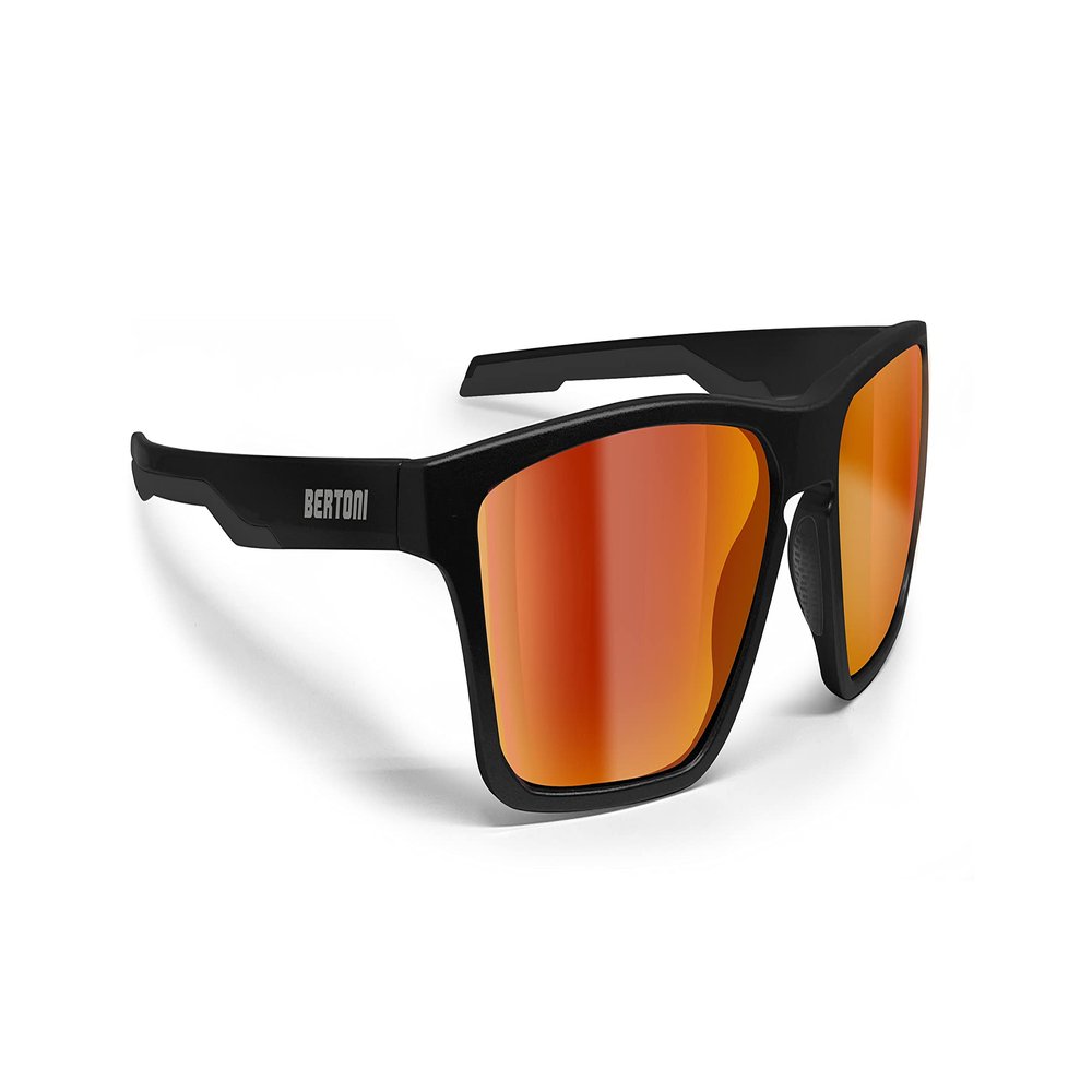 Bertoni Sport Polarized Sunglasses for Men Women in TR90 100% UV Block mod. Fulvio (Matt Black - Red Mirror Lenses)
