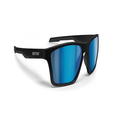 Bertoni Sport Polarized Sunglasses for Men Women in TR90 100% UV Block mod. Fulvio (Matt Black - Blue Mirror Lenses)
