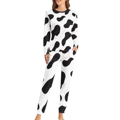 Elegant Casual Cow Print Black and White Color Matching Womens Pajamas Two Piece Set for Women Girl's Summer Sun Beach XL