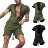 BETORY Men's Cotton Linen Zipper Pocket One Piece Jumpsuits Loose Fit Solid Color Playsuits Romper Coverall with Pockets Black, XX-Large view 3