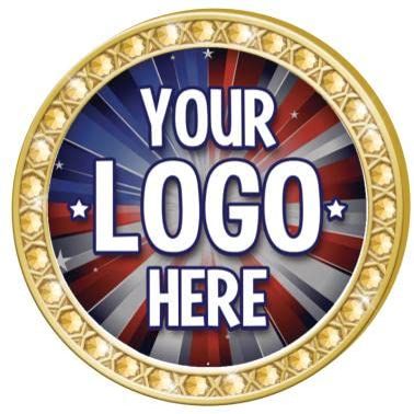 Custom Logo Gold Twinkler Insert Pins, 1.4" Round Upload Your Own Logo Pin, Personalize Now 50 Pack