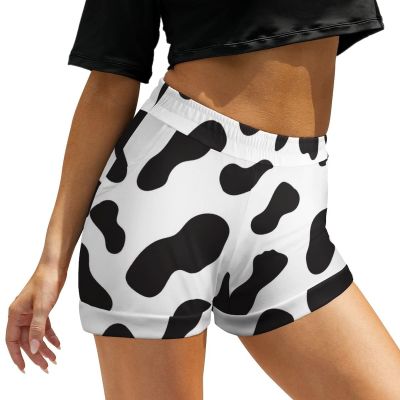 Elegant Casual Cow Print Black and White Color Matching Women's Shorts for Women Girl's Summer Sun Beach 3XL