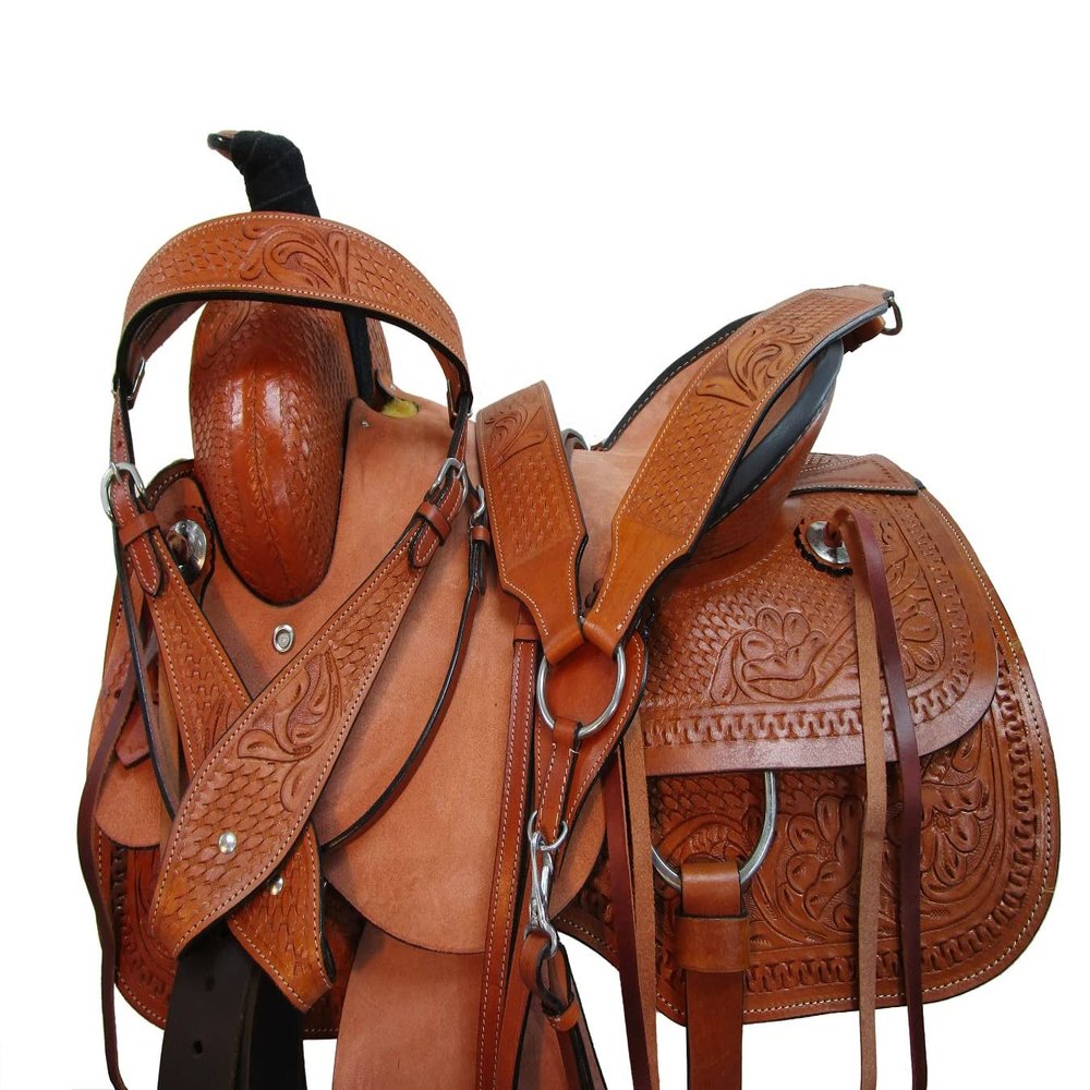 Genuine Leather Western Roping Ranch Horse Saddle Floral Tooled TACK 15 16 17 18 (16)