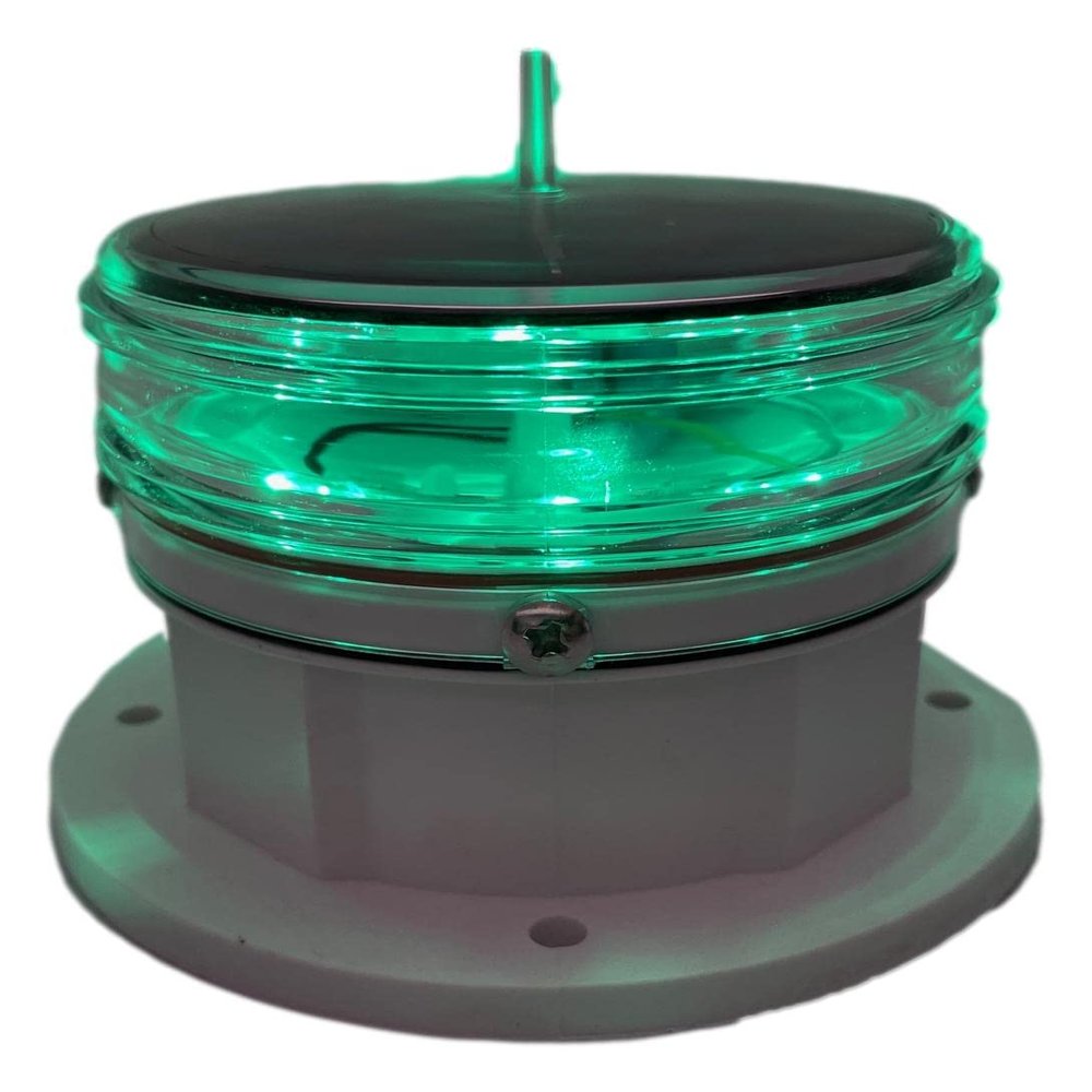 Solar Dock Warning Light 360 Degree - Super Bright Waterproof LED Light for Marine Applications - Constant On or Flashing (GREEN)