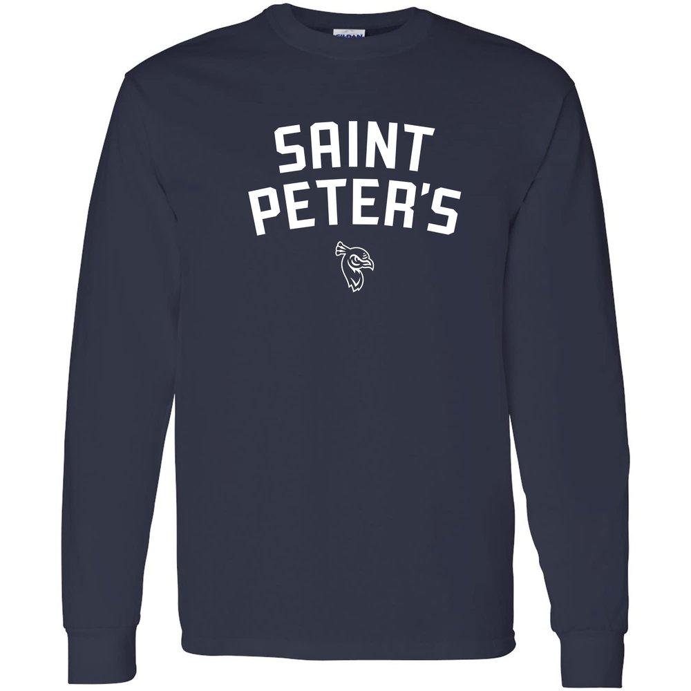 AL03 - St Peter's University Peacocks Arch Logo Long Sleeve T Shirt - Medium - Navy