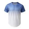 Mens Fashion Athletic Shirts Short Sleeve Crewneck Gradient T-Shirt Slim Fit Muscle Gym Top Curved Split Hem Casual Tees Blue view 4
