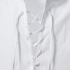 Men's Cotton Linen Shirts Casual Hippie Lace Up Beach Tee Shirts V Neck Rolled Sleeve Loose Fit Summer Vintage Yoga Tops White view 4