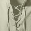 Men's Cotton Linen Shirts Casual Hippie Lace Up Beach Tee Shirts V Neck Rolled Sleeve Loose Fit Summer Vintage Yoga Tops Khaki view 4