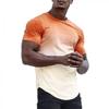 Mens Fashion Athletic Shirts Short Sleeve Crewneck Gradient T-Shirt Slim Fit Muscle Gym Top Curved Split Hem Casual Tees Orange view 1