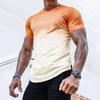 Mens Fashion Athletic Shirts Short Sleeve Crewneck Gradient T-Shirt Slim Fit Muscle Gym Top Curved Split Hem Casual Tees Orange view 2