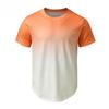 Mens Fashion Athletic Shirts Short Sleeve Crewneck Gradient T-Shirt Slim Fit Muscle Gym Top Curved Split Hem Casual Tees Orange view 4