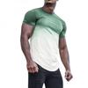 Mens Fashion Athletic Shirts Short Sleeve Crewneck Gradient T-Shirt Slim Fit Muscle Gym Top Curved Split Hem Casual Tees Green view 1