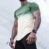 Mens Fashion Athletic Shirts Short Sleeve Crewneck Gradient T-Shirt Slim Fit Muscle Gym Top Curved Split Hem Casual Tees Green view 3