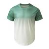 Mens Fashion Athletic Shirts Short Sleeve Crewneck Gradient T-Shirt Slim Fit Muscle Gym Top Curved Split Hem Casual Tees Green view 4