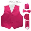 Vittorio Farina Solid Color Satin Suit Vest for Men Set of 4 - Vest, Tie, Bow Tie & Pocket Square (Hot Pink) view 2