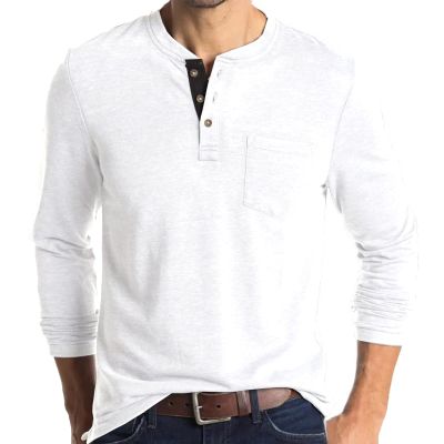 Men's Henley Shirts with Pocket Slim Fit Casual Short Sleeve T-Shirts V Neck Button Up Premium Cotton Summer Sweatshirts White