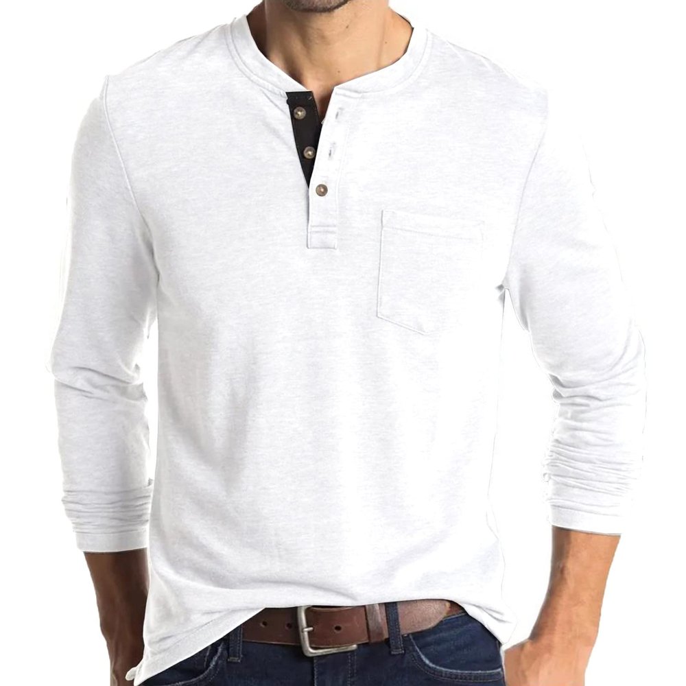 Men's Henley Shirts with Pocket Slim Fit Casual Short Sleeve T-Shirts V Neck Button Up Premium Cotton Summer Sweatshirts White