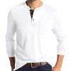 Men's Henley Shirts with Pocket Slim Fit Casual Short Sleeve T-Shirts V Neck Button Up Premium Cotton Summer Sweatshirts White view 1
