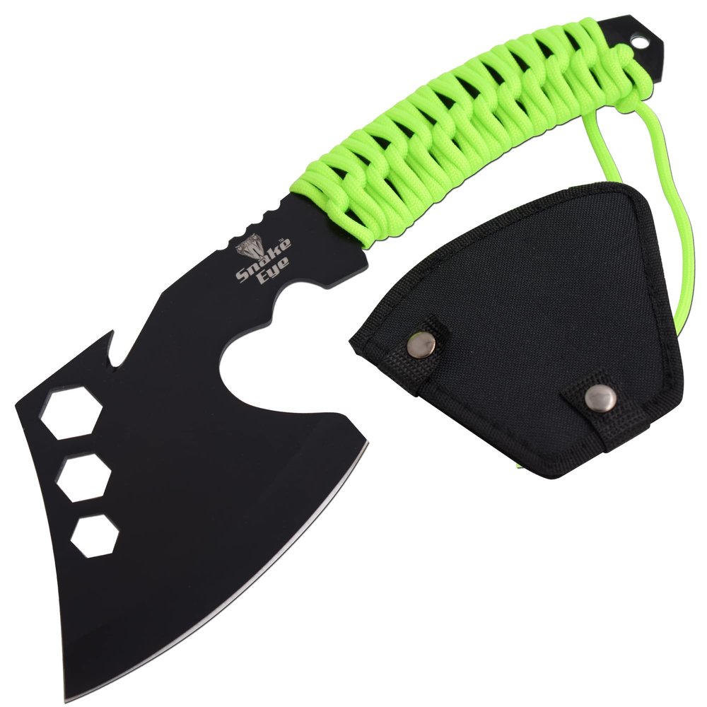 Snake Eye Tactical Compact Tomahawk Full Tang | Camping Axe | Outdoors | Gaming (Green Cord)