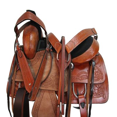 15 16 17 18 Roping Comfy Trail Pleasure Tooled Leather Western Horse Saddle TACK Set (18 Inch)