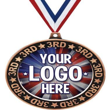 Crown Awards Custom Third Place Medal, 2.75" Bronze Perimeter Runner Up Participant Medals Personalize with Your Own Logo Or Art 50 Pack