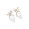 14k Gold Ribbon Bow Stud Earrings for Women cubic zirconia Dainty Gold Plated Pearl Earring for Women Jewelry (gold) view 4