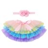 Baby Girls Tutu Skirt Headband Sets Newborn Bloomers Diaper Cover Tulle Skirt with Flower Beads Headband Rainbow Toddler Fluffy Tutu Skirt with Diaper Cover Photography Outfits Rainbow 6-12 Months view 1