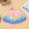 Baby Girls Tutu Skirt Headband Sets Newborn Bloomers Diaper Cover Tulle Skirt with Flower Beads Headband Rainbow Toddler Fluffy Tutu Skirt with Diaper Cover Photography Outfits Rainbow 6-12 Months view 2