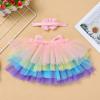 Baby Girls Tutu Skirt Headband Sets Newborn Bloomers Diaper Cover Tulle Skirt with Flower Beads Headband Rainbow Toddler Fluffy Tutu Skirt with Diaper Cover Photography Outfits Rainbow 6-12 Months view 3