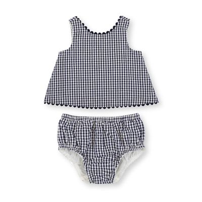 Hope & Henry Baby Flyaway Swing Top and Bloomer 2-Piece Set, 3-6 Months, Navy Gingham Seersucker