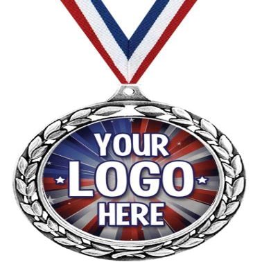 Custom Silver Wreath Medal, Personalize with Your Own Logo Or Art - 2.5" Winner Participant Medal Trophy Awards 50 Pack