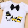1st Birthday Outfit Boy Baby First 1/2 Birthday Cake Smash Photo Props Gentleman Black Top Hat Romper Suspenders Bloomers Diaper Cover Headband Baby Shower Half One Year Old Black + Yellow One 1 Year view 4