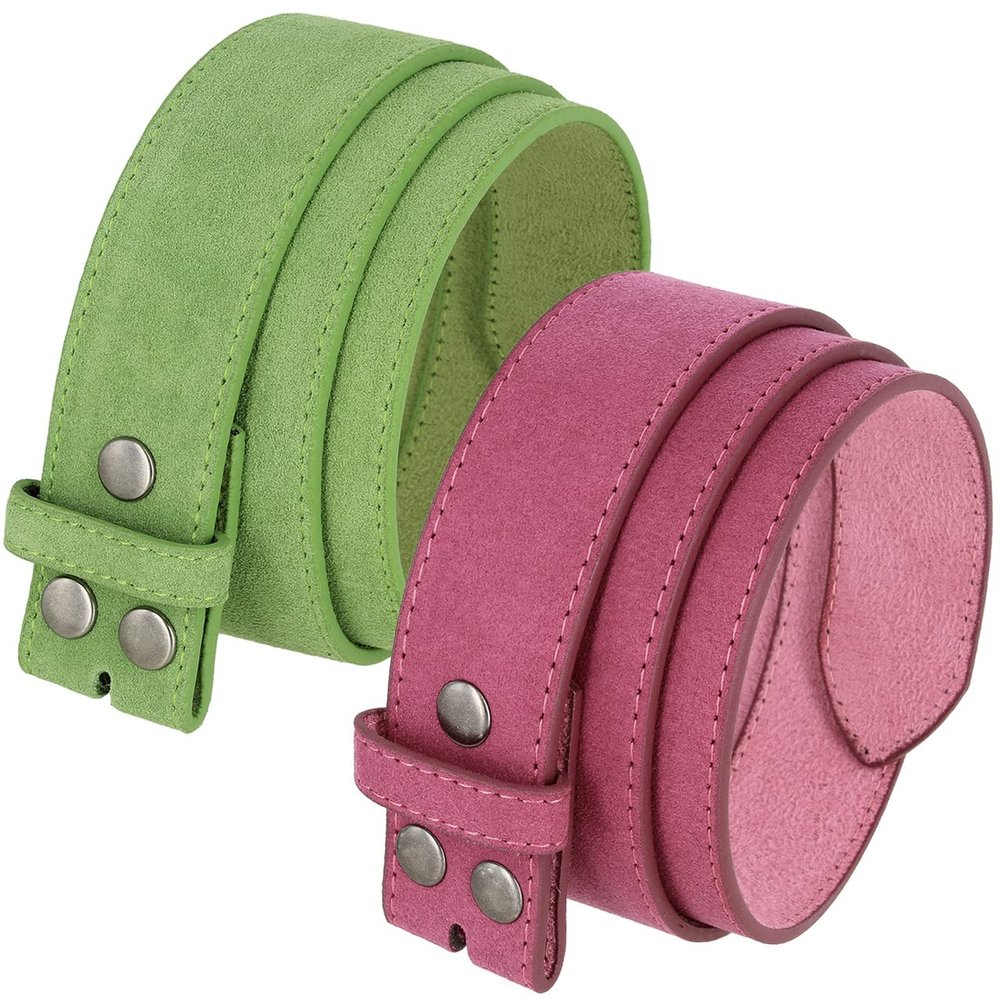 2 Count Women's Casual Jean Suede Leather Belt Strap 1-1/2"(38mm) Wide (Green/Pink, 34)