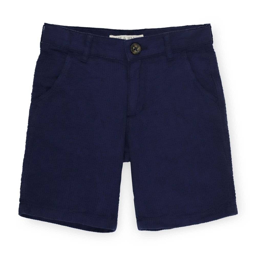 Hope & Henry Baby Boys' Organic Seersucker Short, 12-18 Months, Navy Seersucker