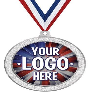 Custom Silver Glitter Medal, Personalize with Your Own Logo Or Art - 2" Silver Winner Participant Medal Trophy Awards 50 Pack