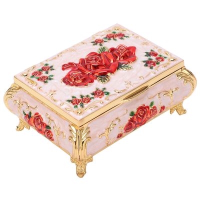 Jovenn Vintage Jewelry Box, Embossed Design Trinket Box Zinc Alloy Soft for Earrings for Rings for Jewelry Gold White Red Rose, JovenntNfXfq-11
