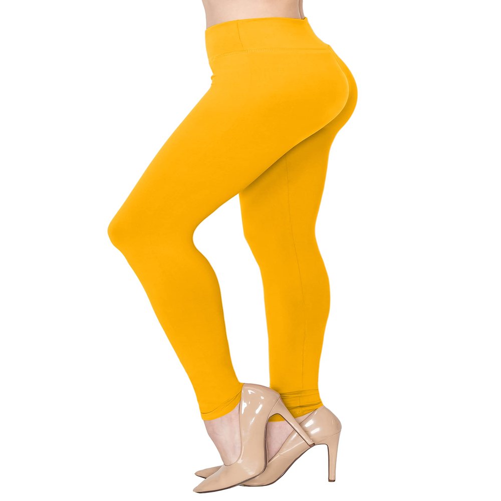 ALWAYS Soft Leggings for Women - High Waisted Tummy Control Compression Yoga Workout Pants Gold Mustard Plus