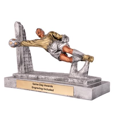 Same Day Awards Soccer Goalie Trophy  Premium Hand Painted Resin Award with Custom Engraved Plate, Goalkeeper Action Design Recognition Prize for Tournaments Leagues and School Competitions