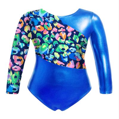 Fldy Kids Girls Shiny Metallic Gymnastics Leotards Long Sleeves Sparkly Ballet Dance Costumes One Piece Bodysuit Dancewear Royal Blue 4 Years