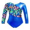Fldy Kids Girls Shiny Metallic Gymnastics Leotards Long Sleeves Sparkly Ballet Dance Costumes One Piece Bodysuit Dancewear Royal Blue 4 Years view 1