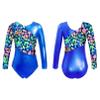 Fldy Kids Girls Shiny Metallic Gymnastics Leotards Long Sleeves Sparkly Ballet Dance Costumes One Piece Bodysuit Dancewear Royal Blue 4 Years view 3