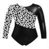 Fldy Kids Girls Shiny Metallic Gymnastics Leotards Long Sleeves Sparkly Ballet Dance Costumes One Piece Bodysuit Dancewear Black 4 Years view 1