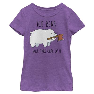 We Bare Bears Girl's Ice Bear Take Care T-Shirt, Pur Berry, X-Large