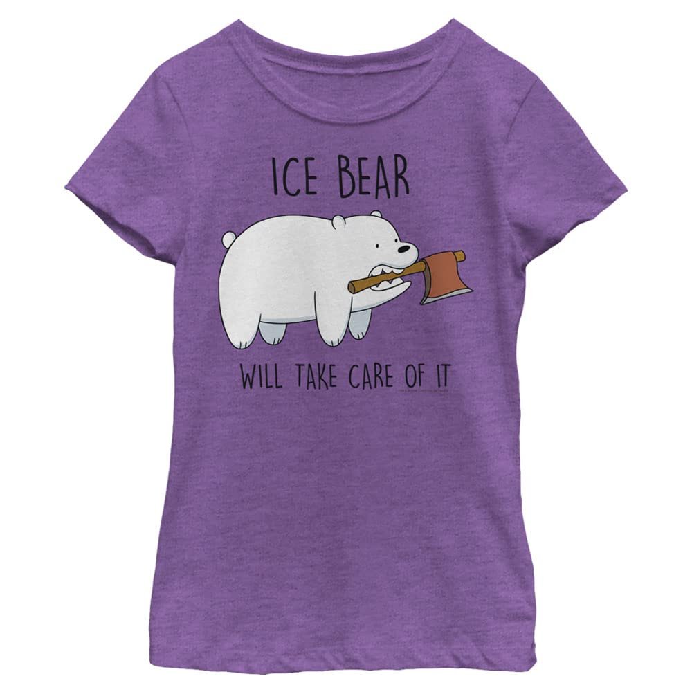We Bare Bears Girl's Ice Bear Take Care T-Shirt, Pur Berry, X-Large