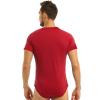 ACSUSS Men's Short Sleeve Undershirt Press Button Crotch Shirt Bodysuit Round Neck Leotard Tops Red Medium view 2
