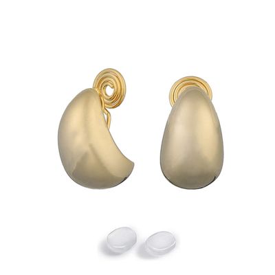 GRACE JUN Fashion Gold Color Teardop Shape Spiral Clip on Hoop Earrings Women Party Prom Luxury Ear Cuff Earrings Jewelry Accessory (Teardrop Gold Color Spiral Clip-ons)
